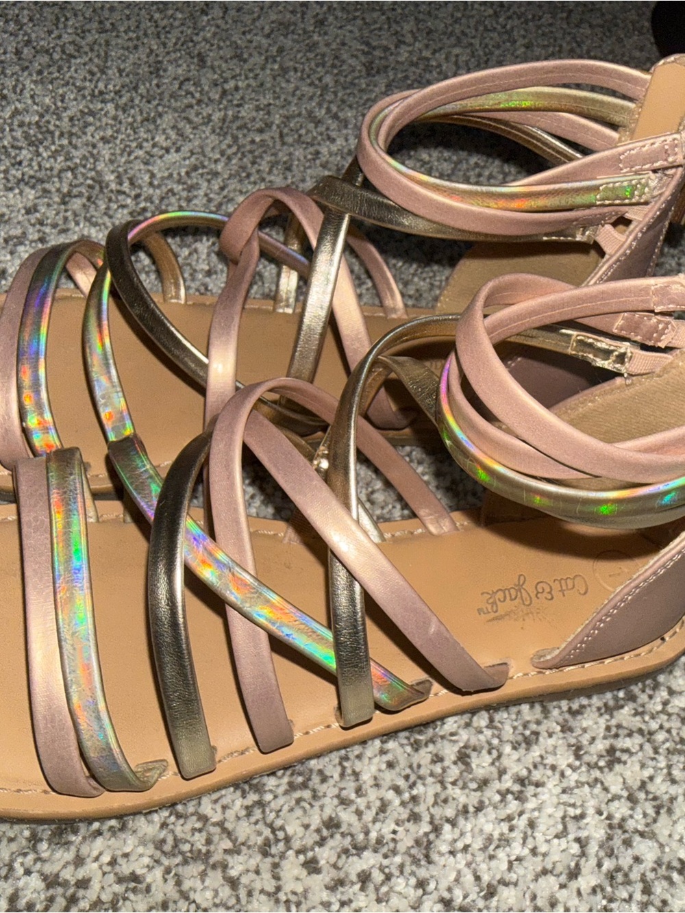 Cat & Jack Pink and Metallic Iridescent Strappy Sandals